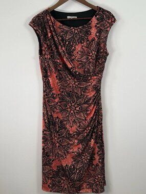 Dress Barn Sleeveless Pleated-Waist Black-Coral Floral Dress
